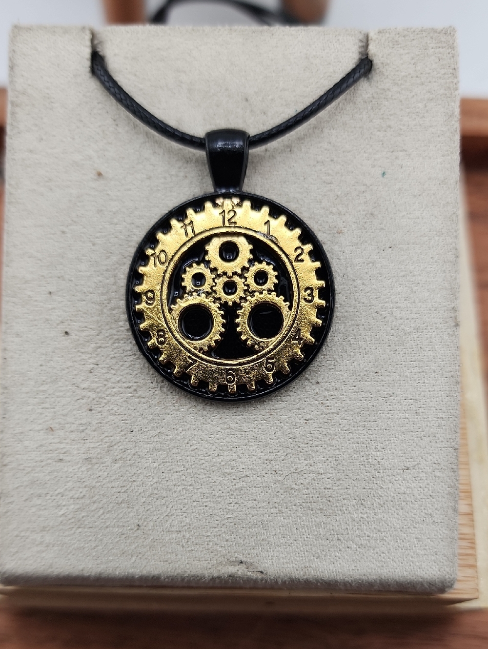 Gold and Black Gear Pendant Necklace - Men Accessories Jewelry